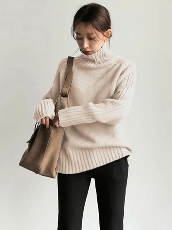 Simple Solid Turtleneck Sweater