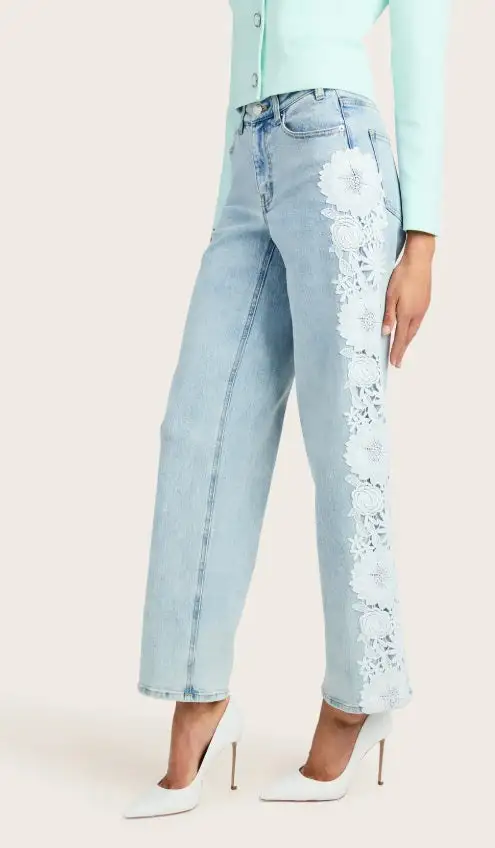 Lace High Rise Straight Leg Jeans