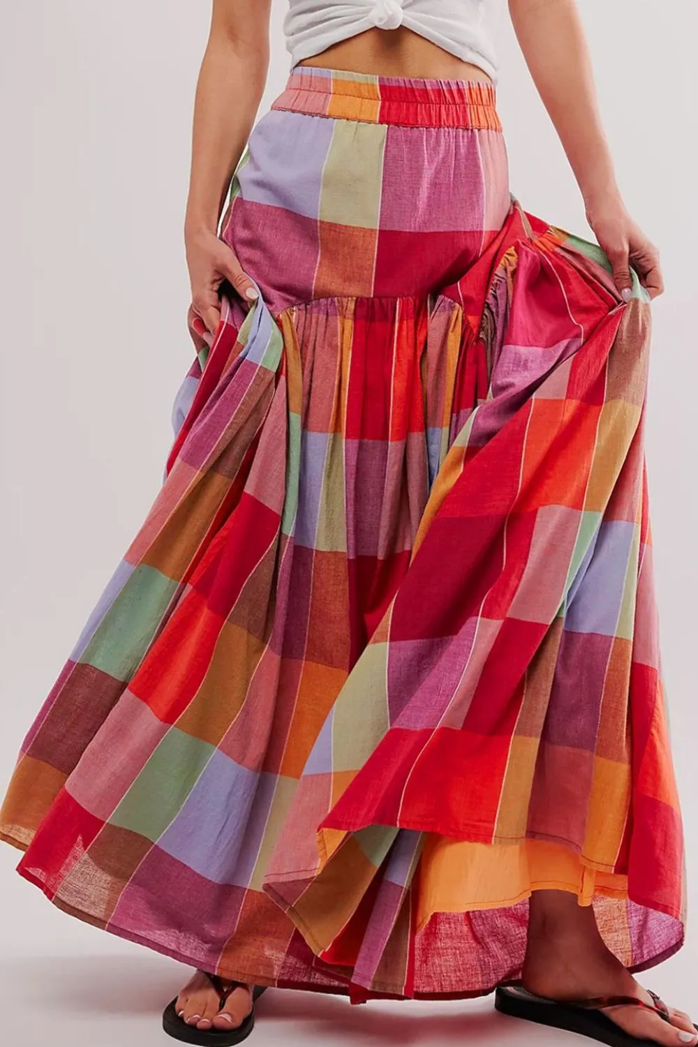 Color Block Elastic Waist Skirt