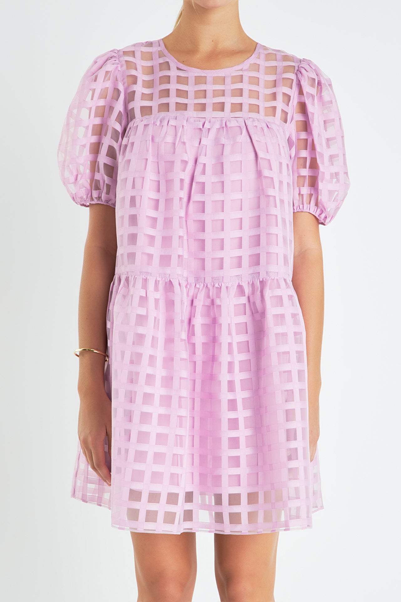 Gridded Organza Mini Dress