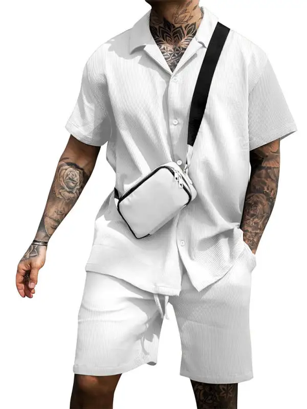 Lapel Collar Everyday Short Sleeve Shorts