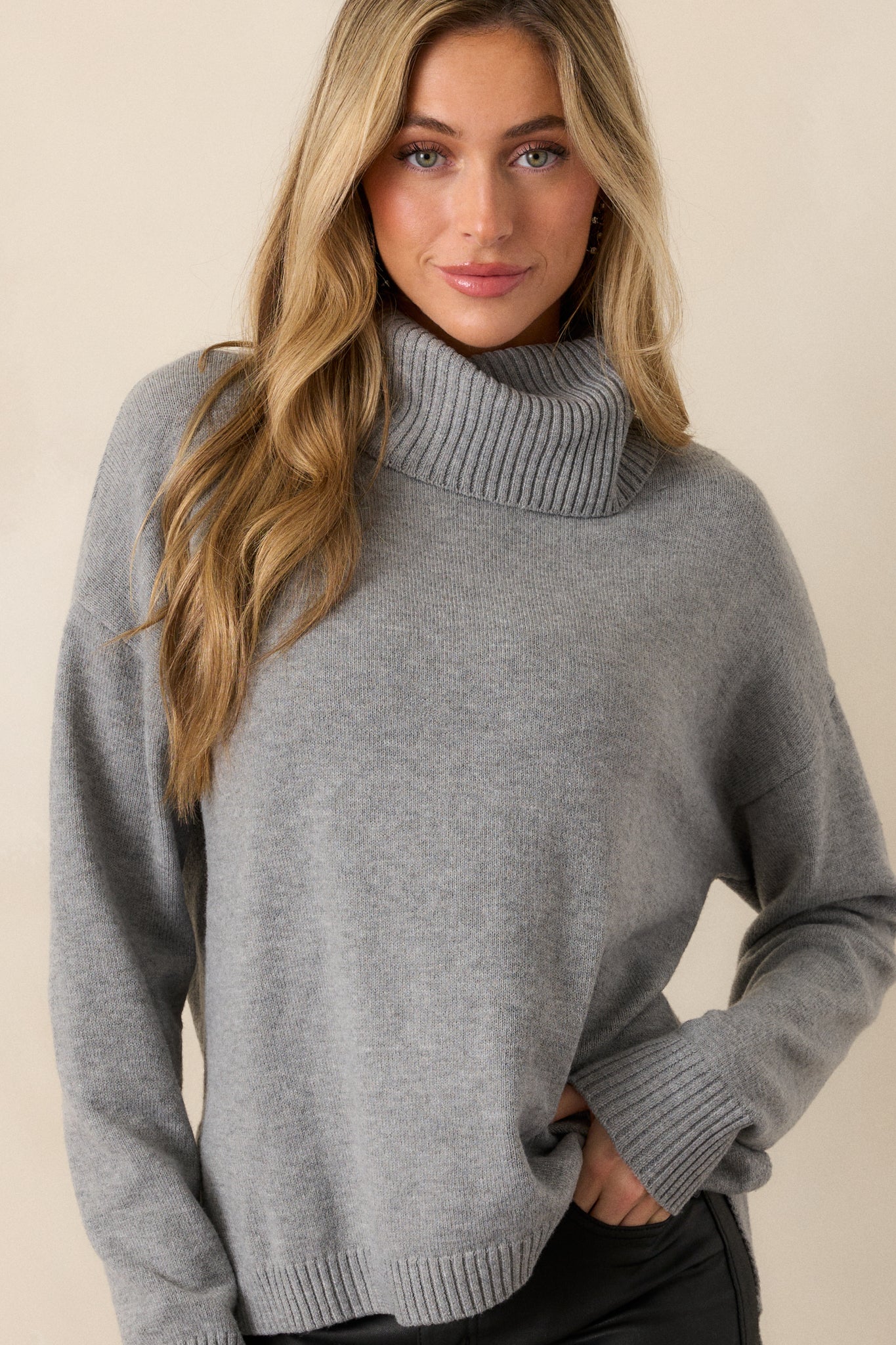 Finally Over Grey Turtleneck Sweater