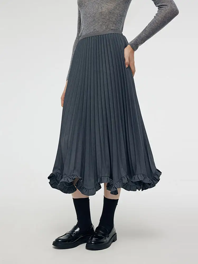 Petal Hem Pleated Women Midi Skirt