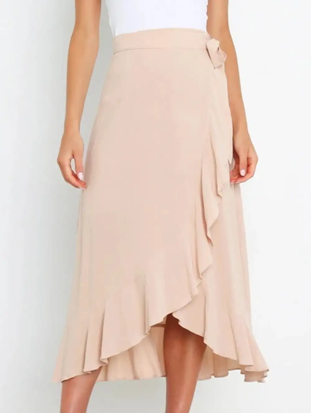 Irregular Tie Front Midi Skirt