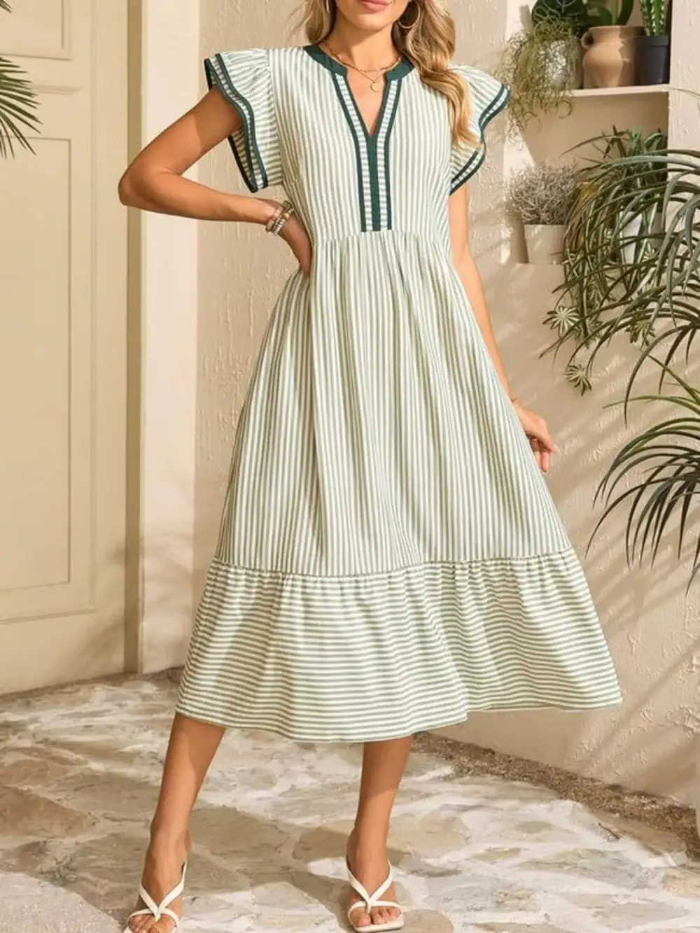 Striped Ruffle Dress Casual