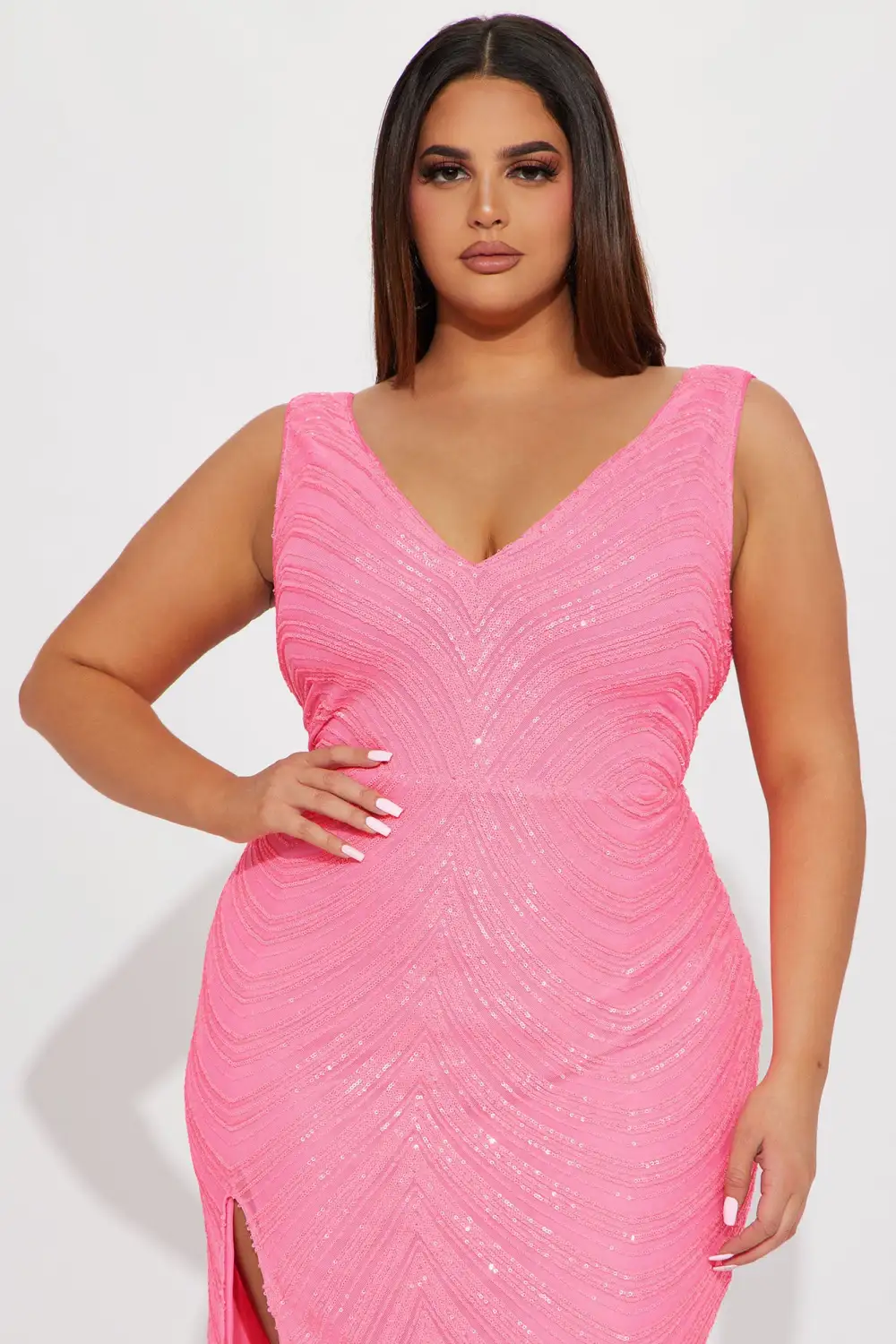 Noelle Sequin Gown - Neon Pink