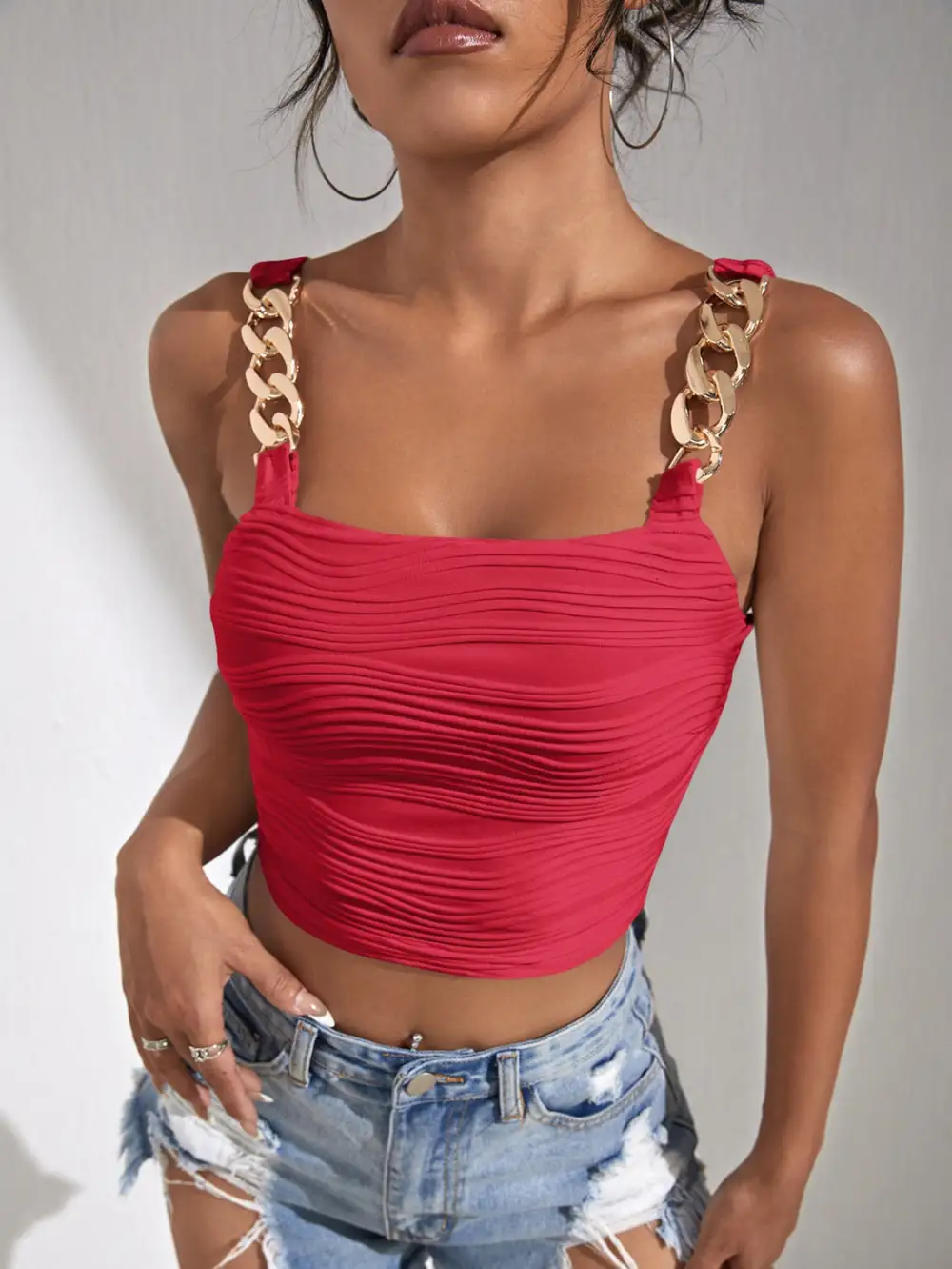 Chain Detail Square Neck Tank Top