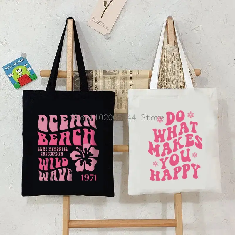 Groovy Retro Graphic Canvas Tote Bag