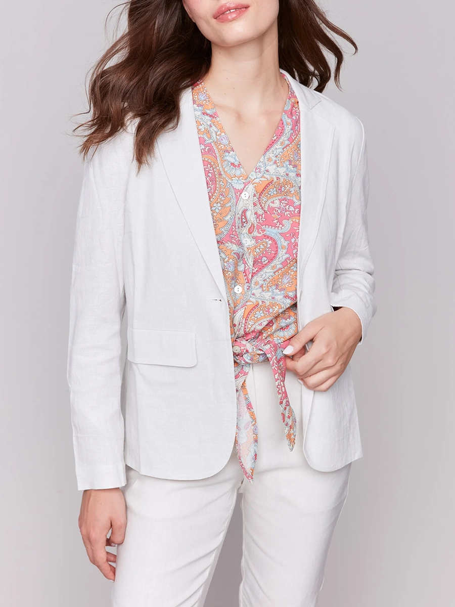 Linen Blend Skin-Friendly Solid Color Suit Jacket
