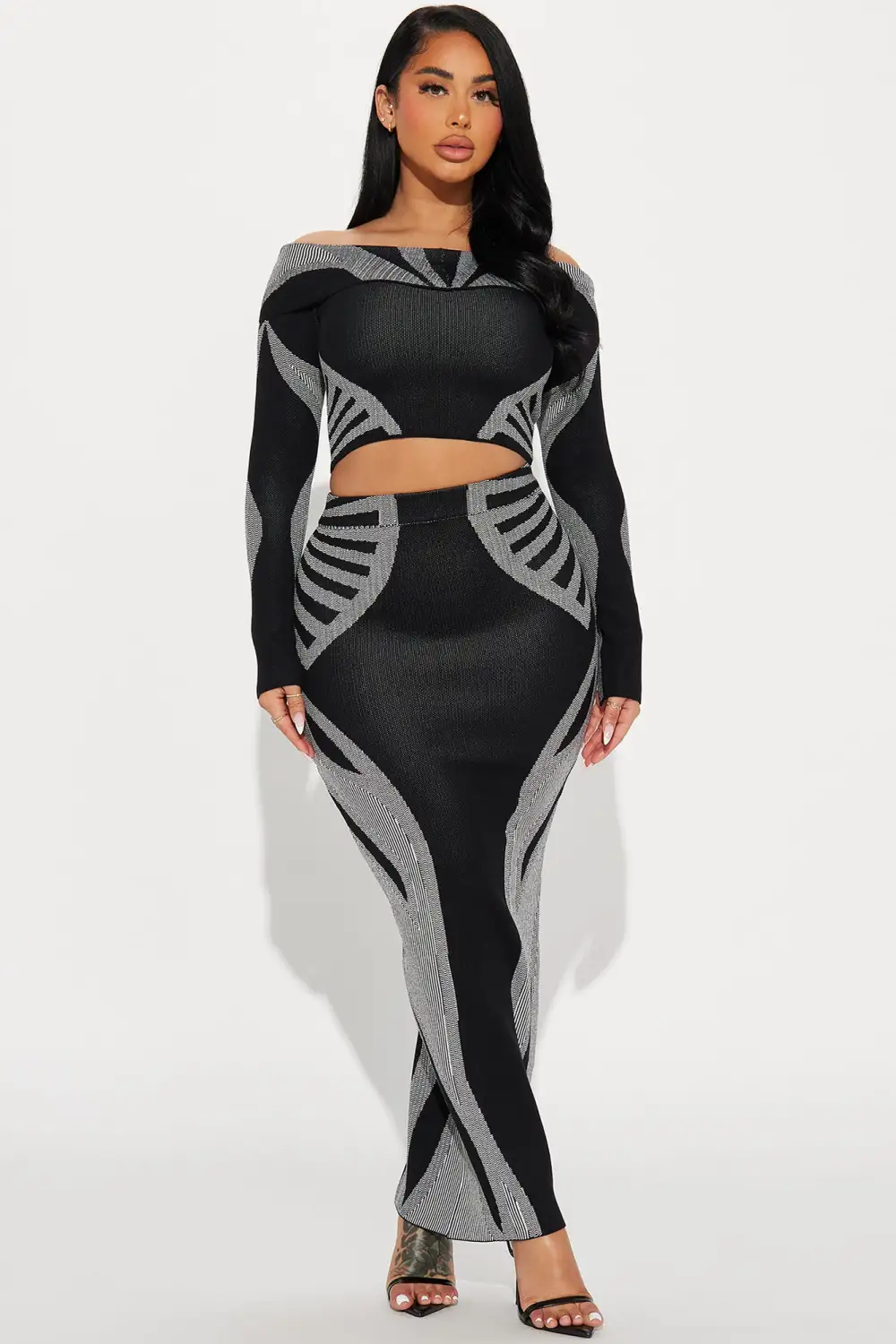 Sadie Sweater Skirt Set - Black/White