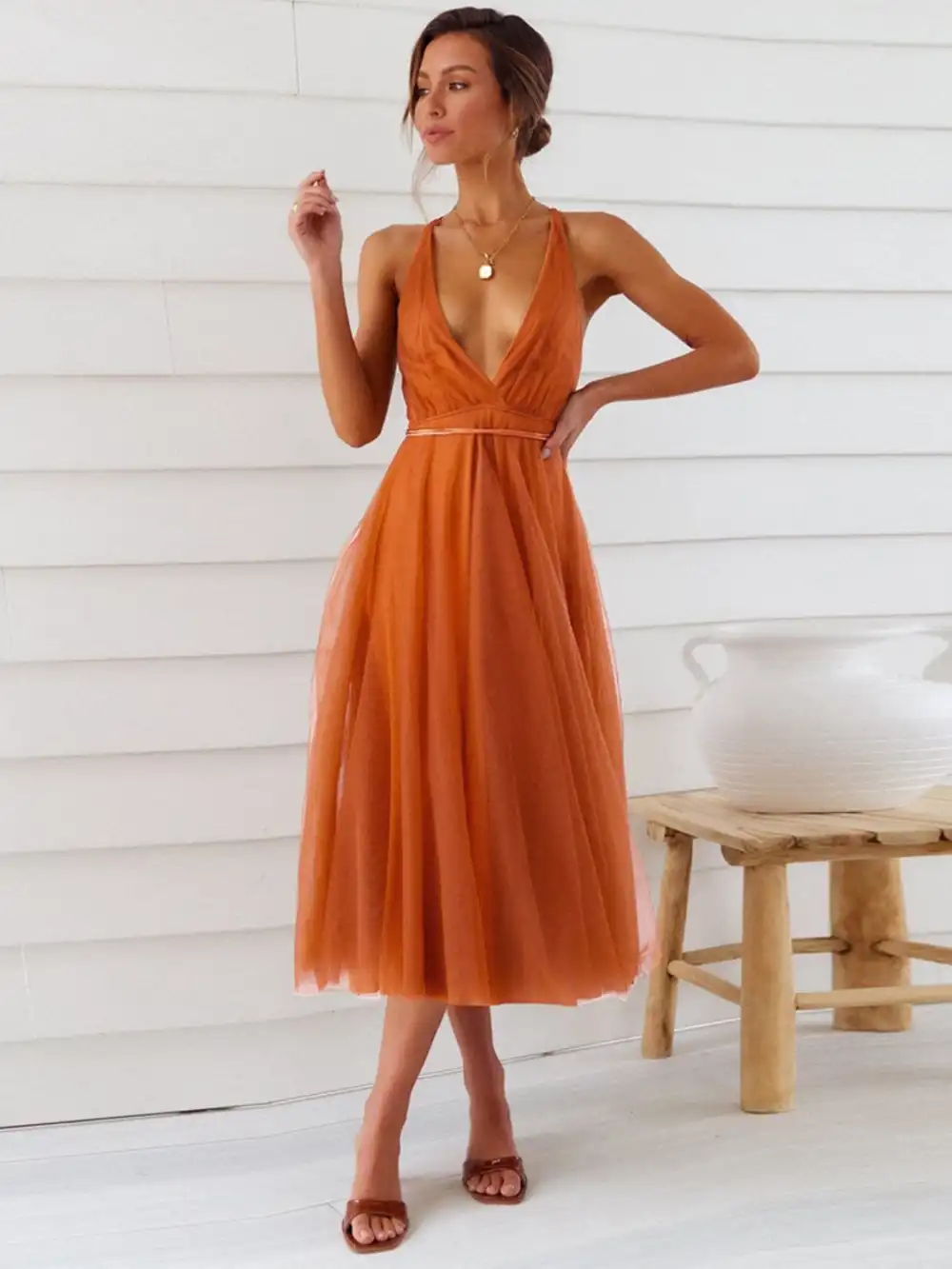 GYPSY-Backless Crisscross Sleeveless Midi Dress