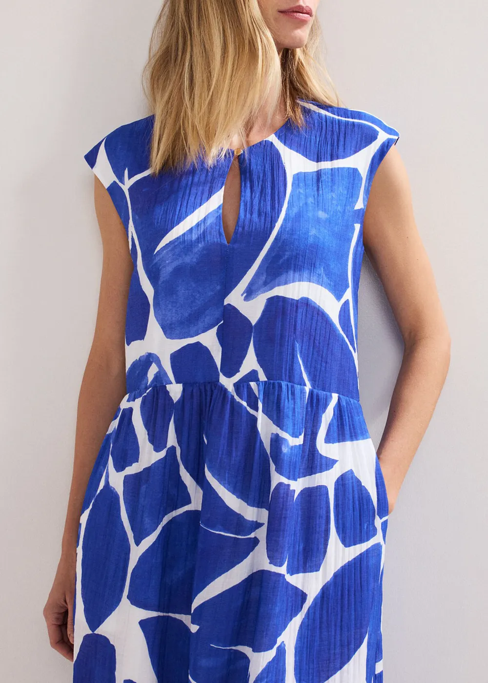 Loose Casual Hollow Blue Printed Long Dress