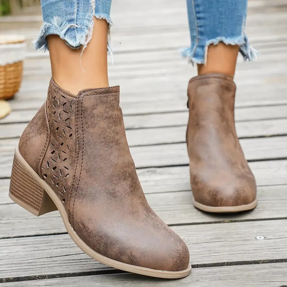 Refined Round Toe Block Heel Boots