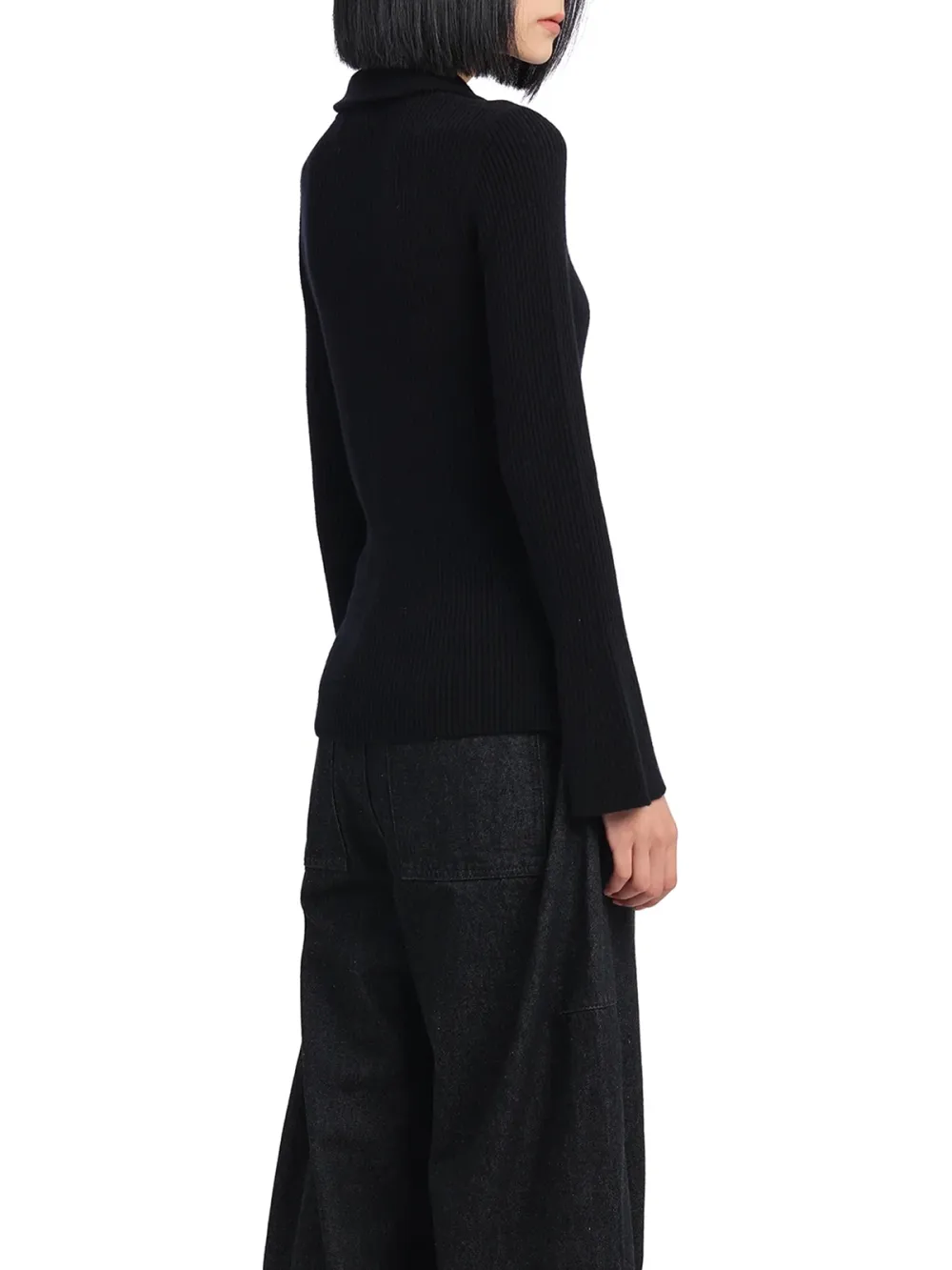 Collarless Knit Cardigan Sweater