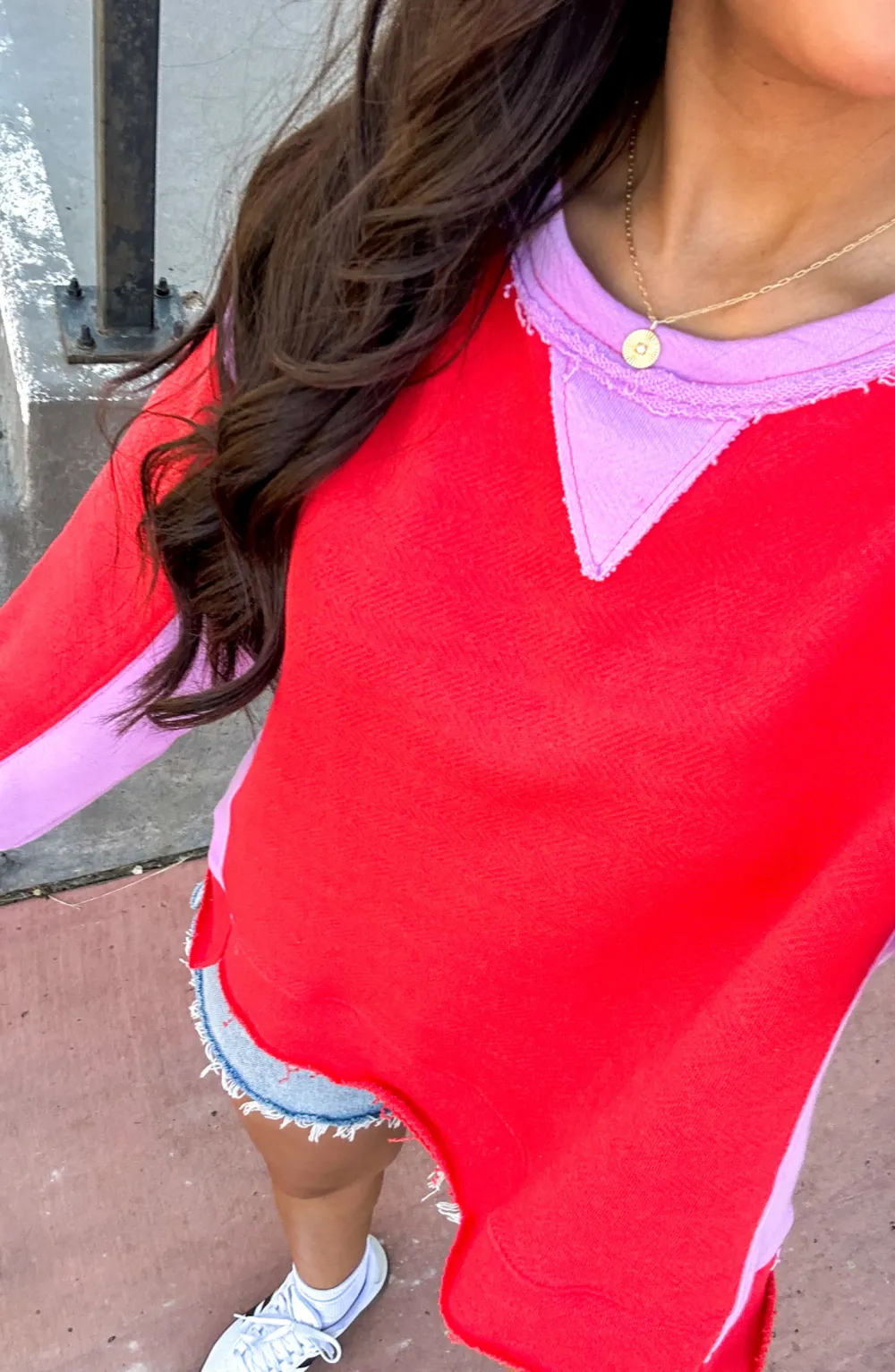 Secret's Out Red Color Block Sweatshirt