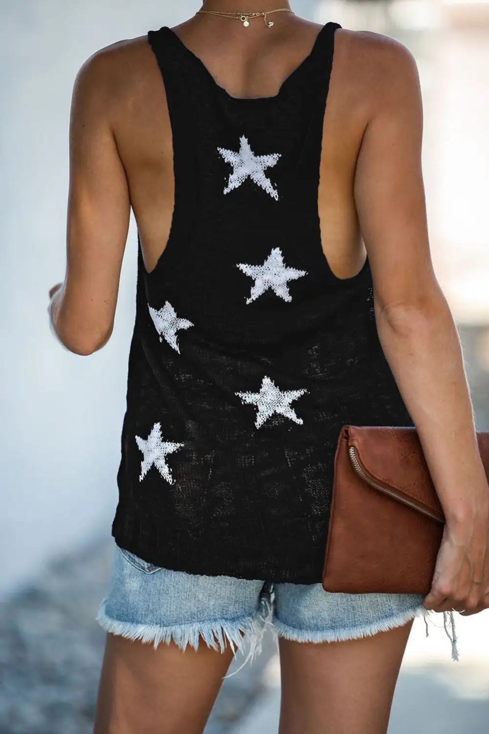 Casual Star Print Racerback V Neck Tank Top
