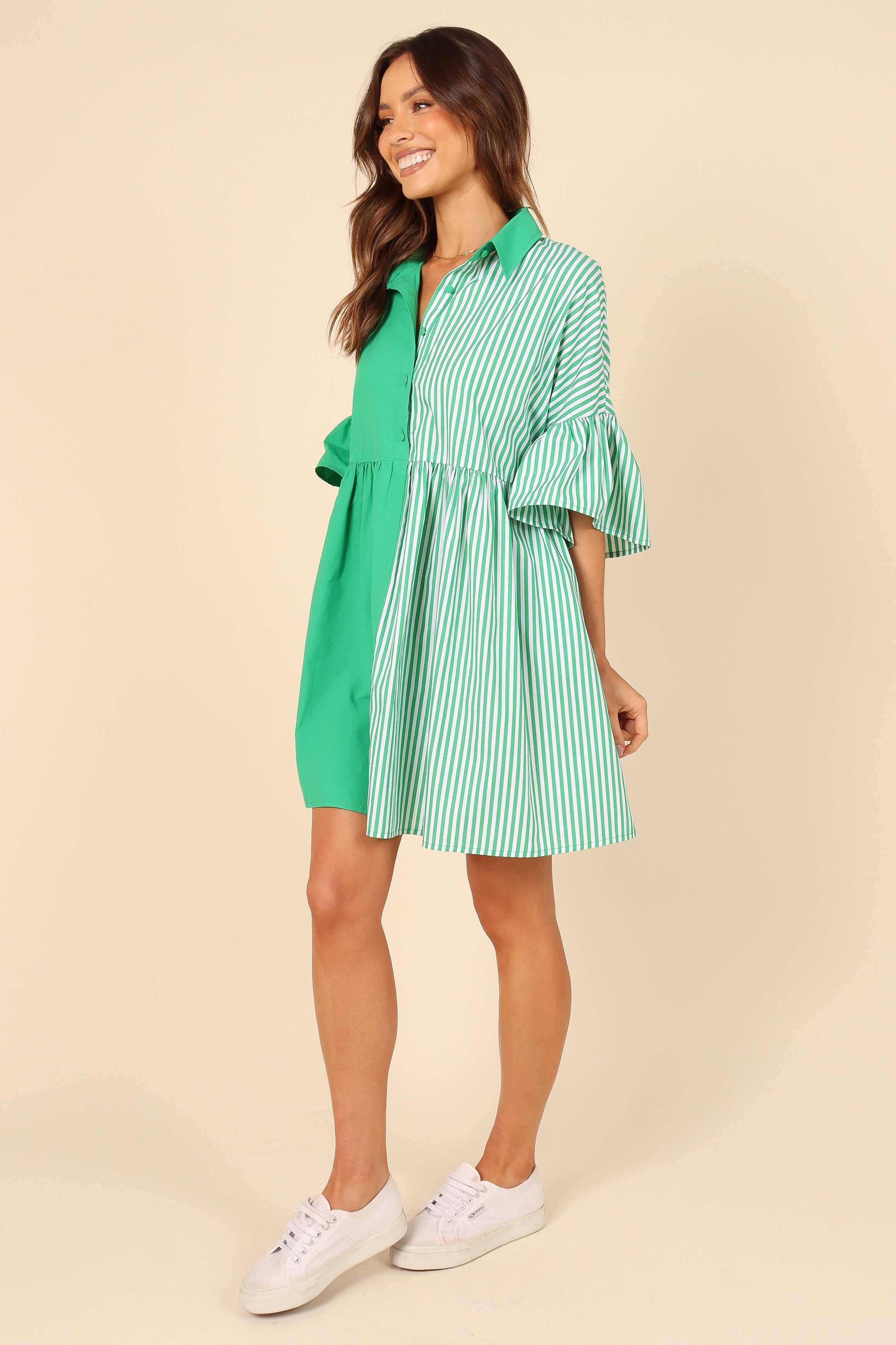 Didi Frill Mini Dress - Green Stripe