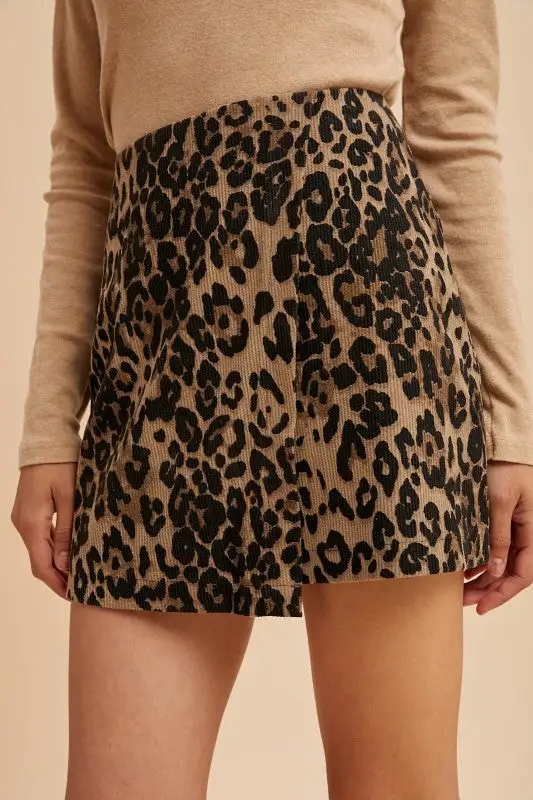 Corduroy Leopard Mini Skort Skirt