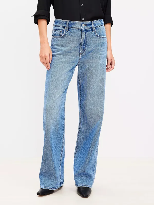 High Rise Wide Leg Jeans In Bright Mid Indigo Wash