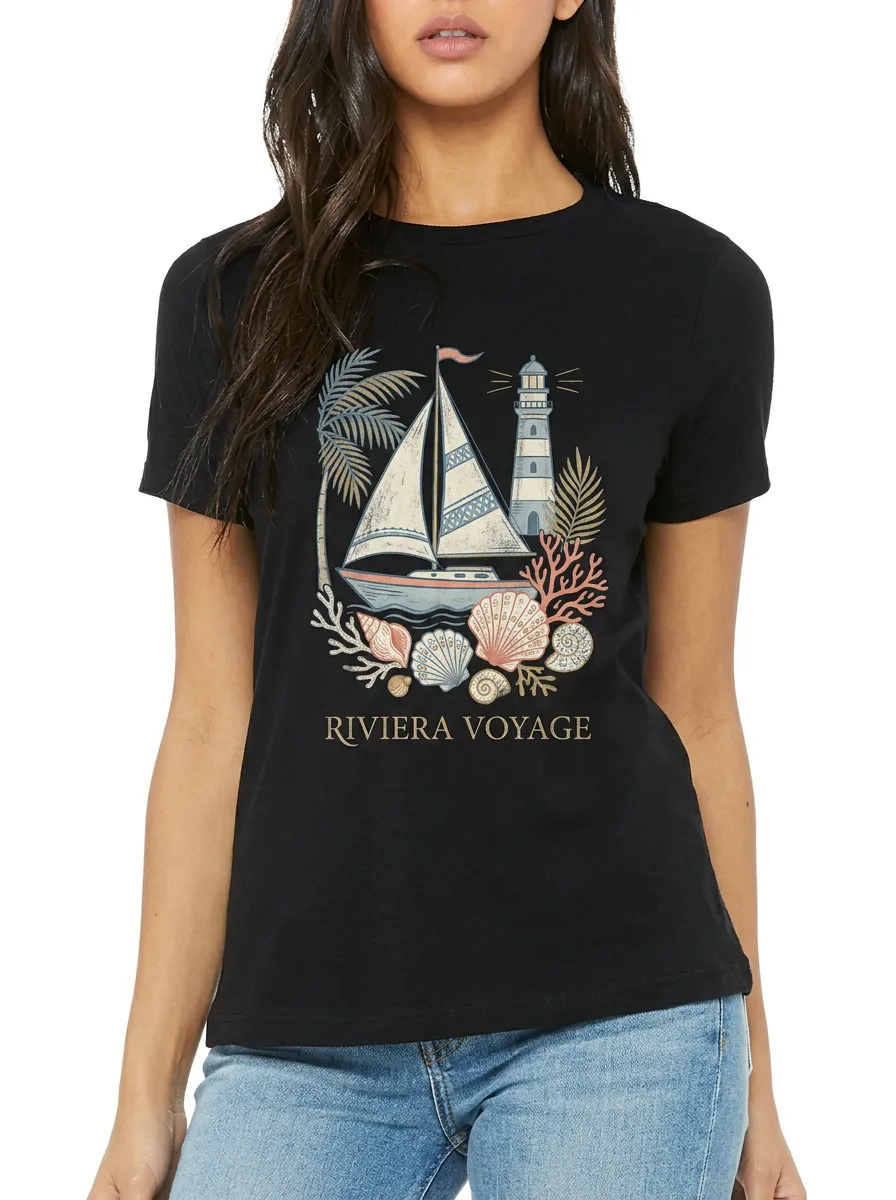 Women's Riviera Voyage Sailboat Lighthouse Printed T-shirt