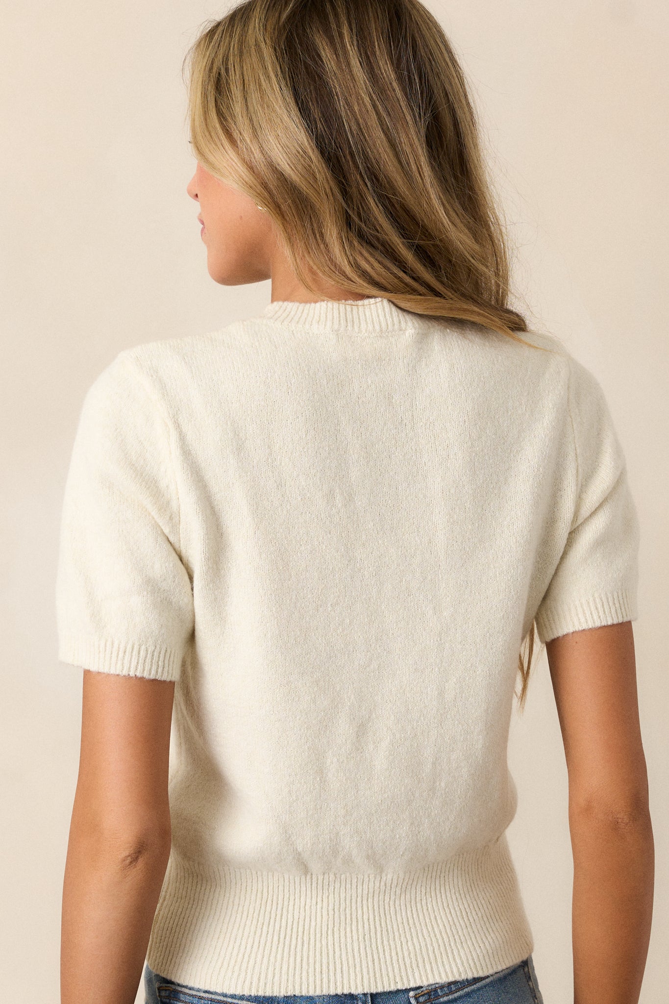 Everyday Hustle Ivory Short Sleeve Knit Top