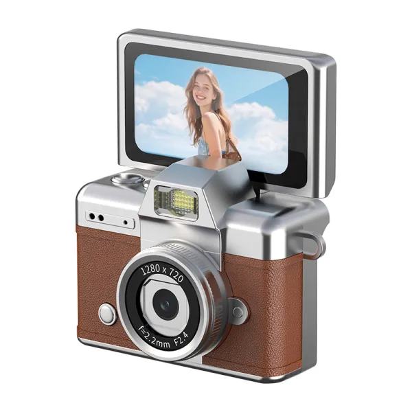 Retro Thumb Flip Screen Mini Camera for Cross-border Students, Portable HD CCD Digital Camera for Photos & Videos, Neck Strap Design