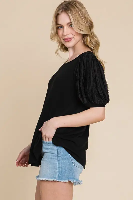 Brienna Top with Contrast Sleeves in Black | URBAN ECHO SHOP