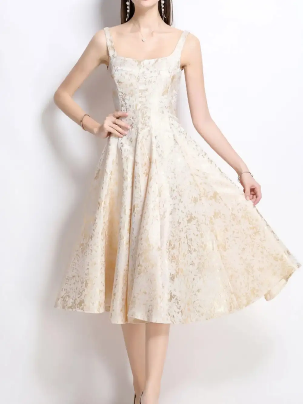 Floral Shine A-Line Midi Dress