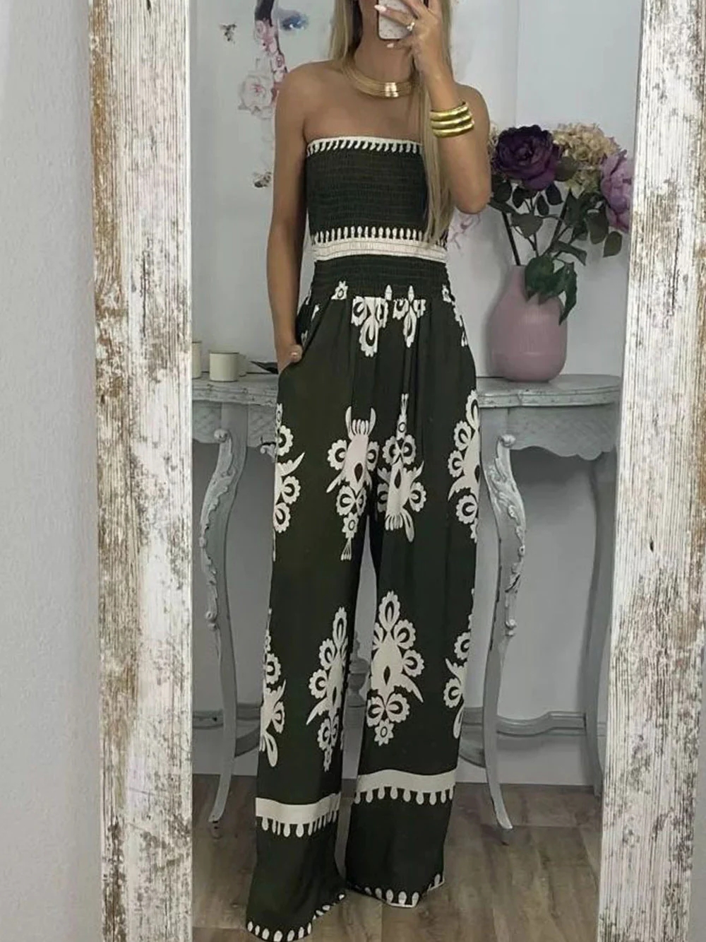 Womens Sexy Printed Chest Wrap Jumpsuit