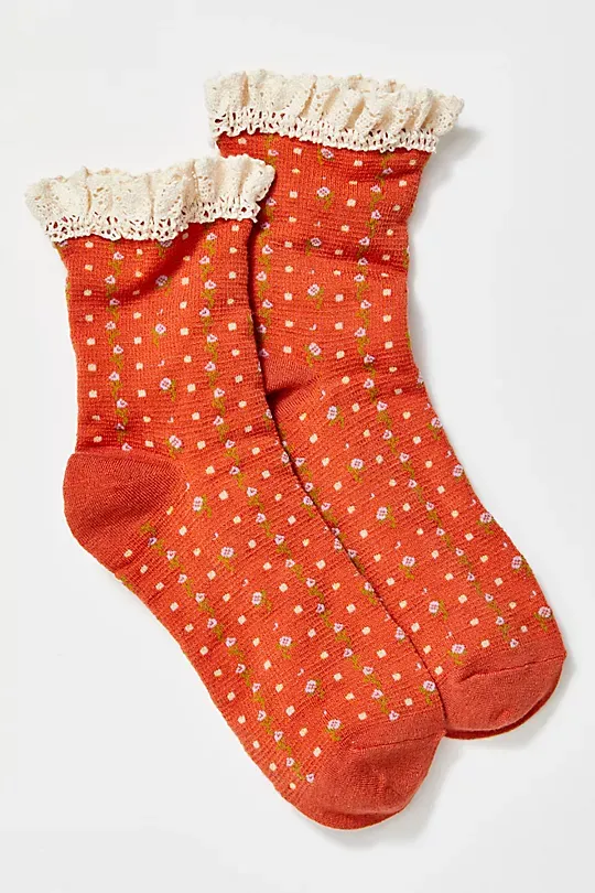 Floral Waffle Knit Socks Bule
