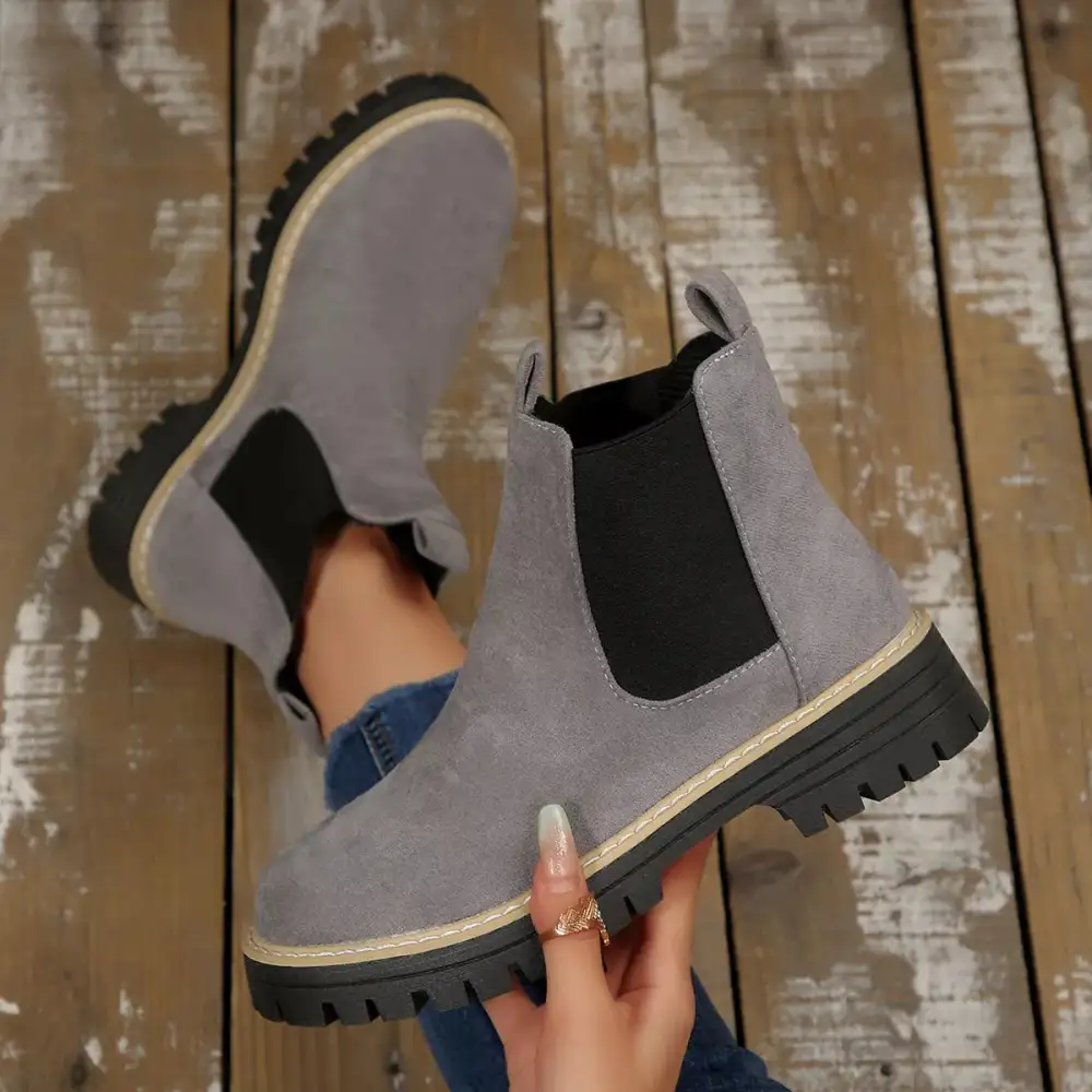 Modern Round Toe Block Heel Boots