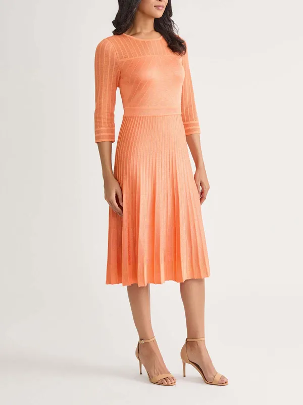 Three Quarter Sleeve Solid Color Knitted Dress