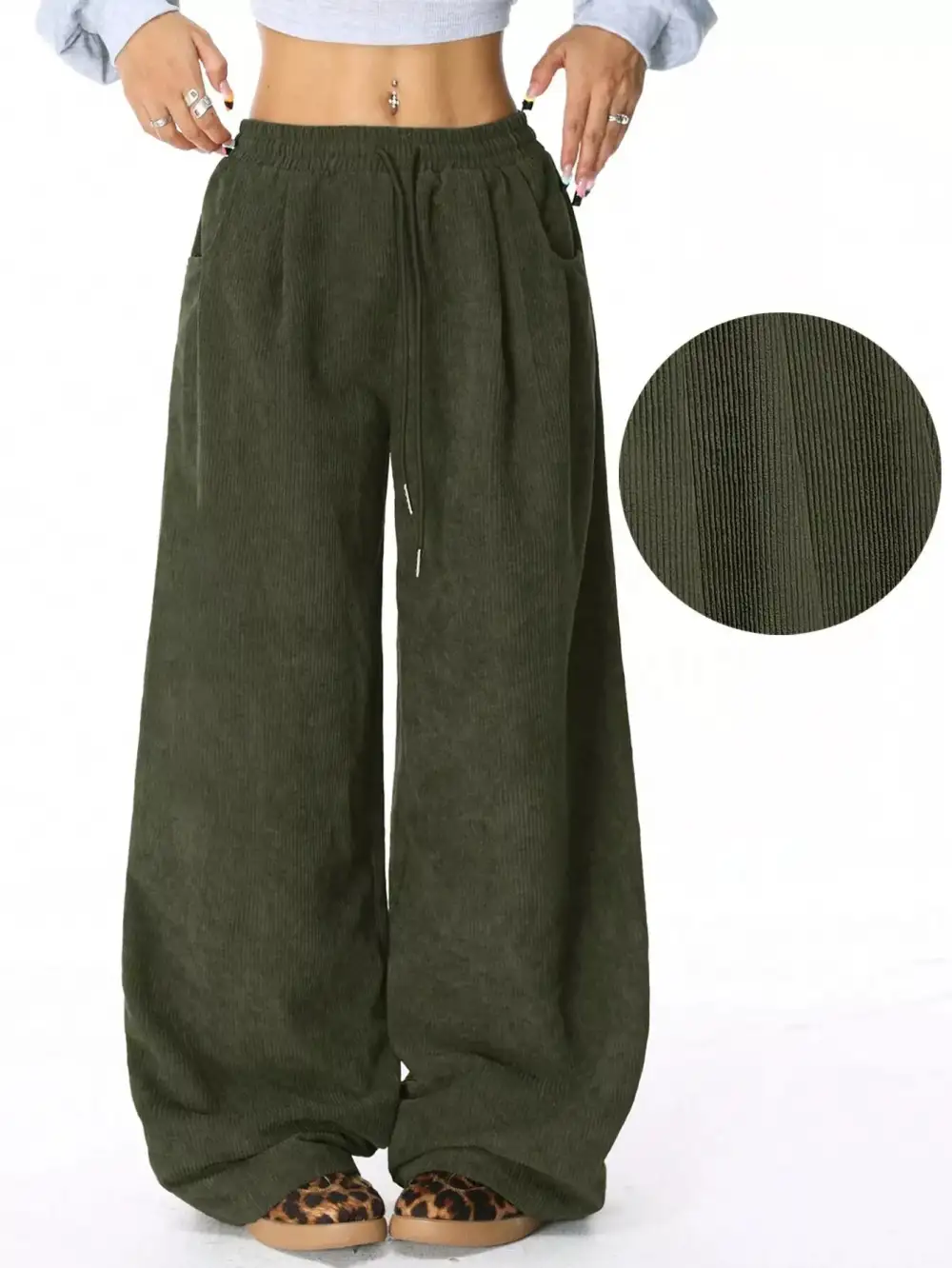 Textured Corduroy Wide Leg Pants