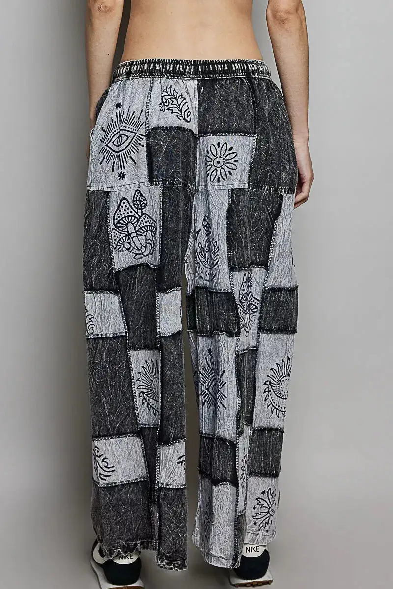 Drawstring Patchwork Wide Leg Pants