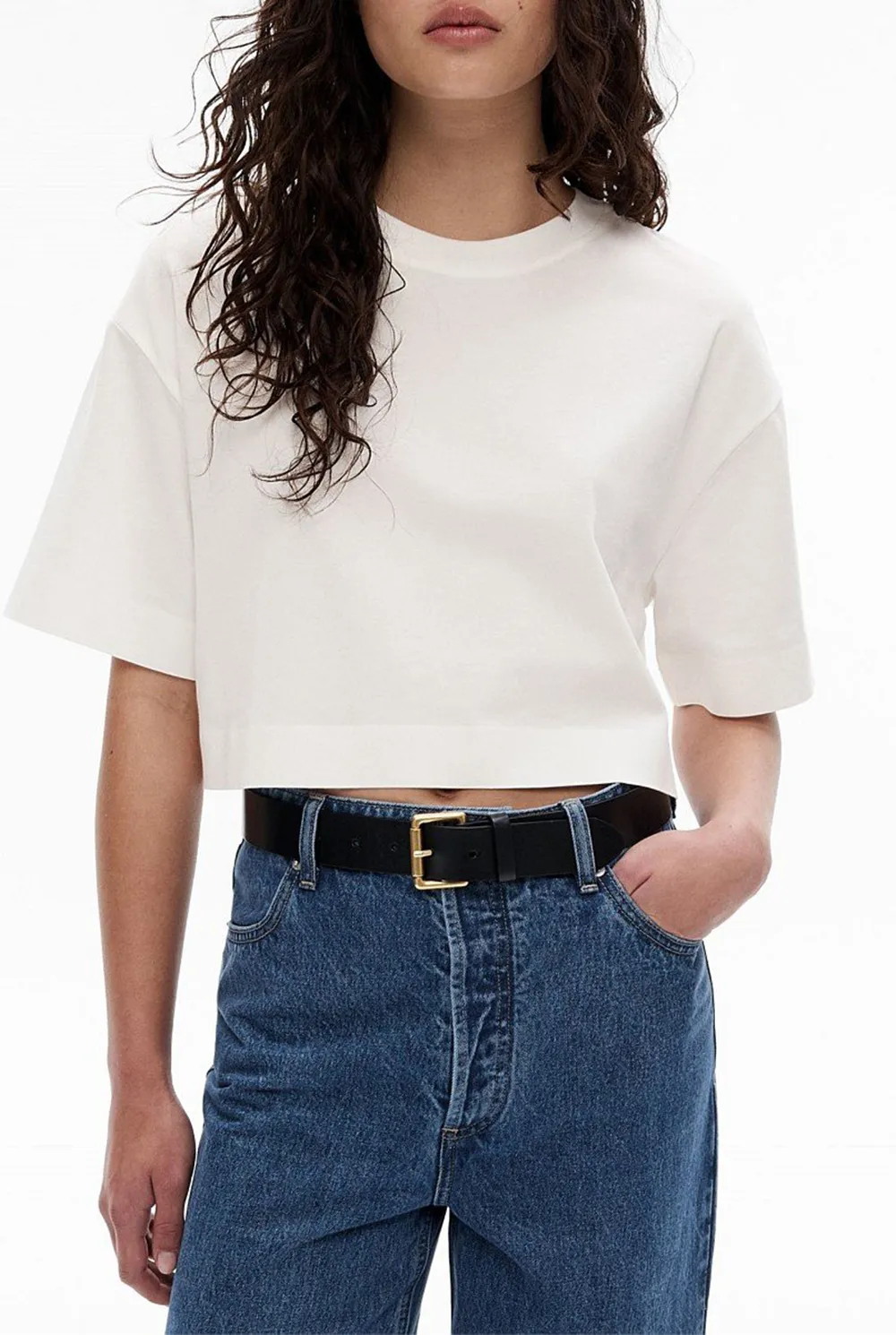Solid-Color Crop Top Casual T-Shirt