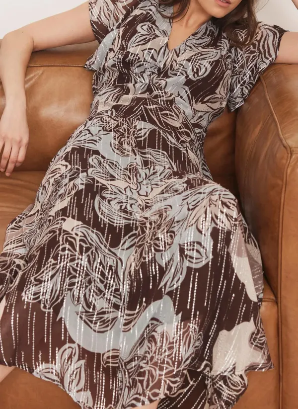 Casual Style Brown Floral Print Maxi Dress