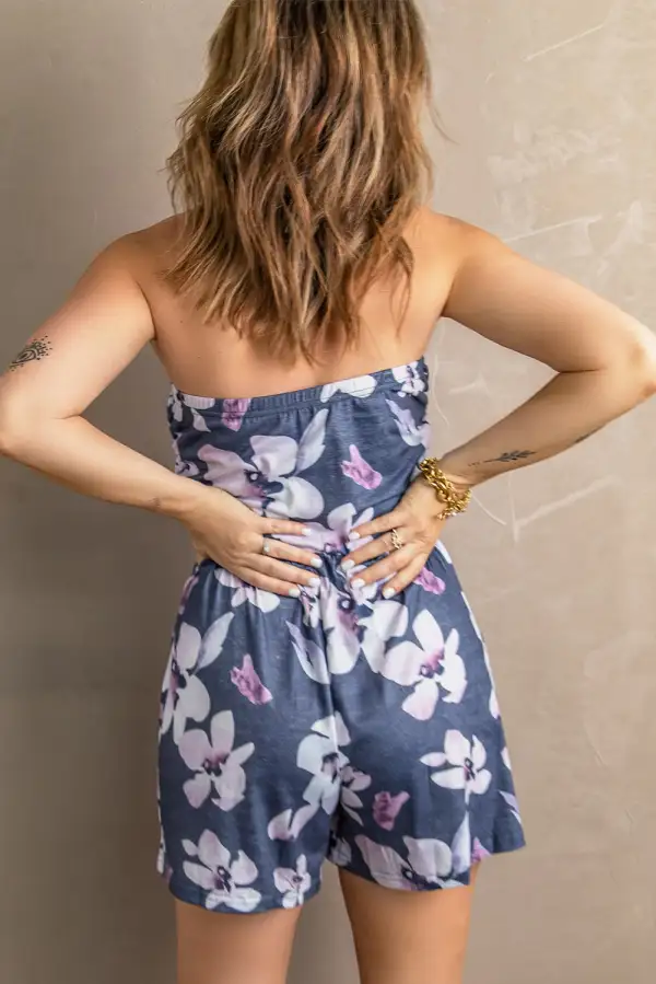 Bandeau Floral Print Romper With Pockets