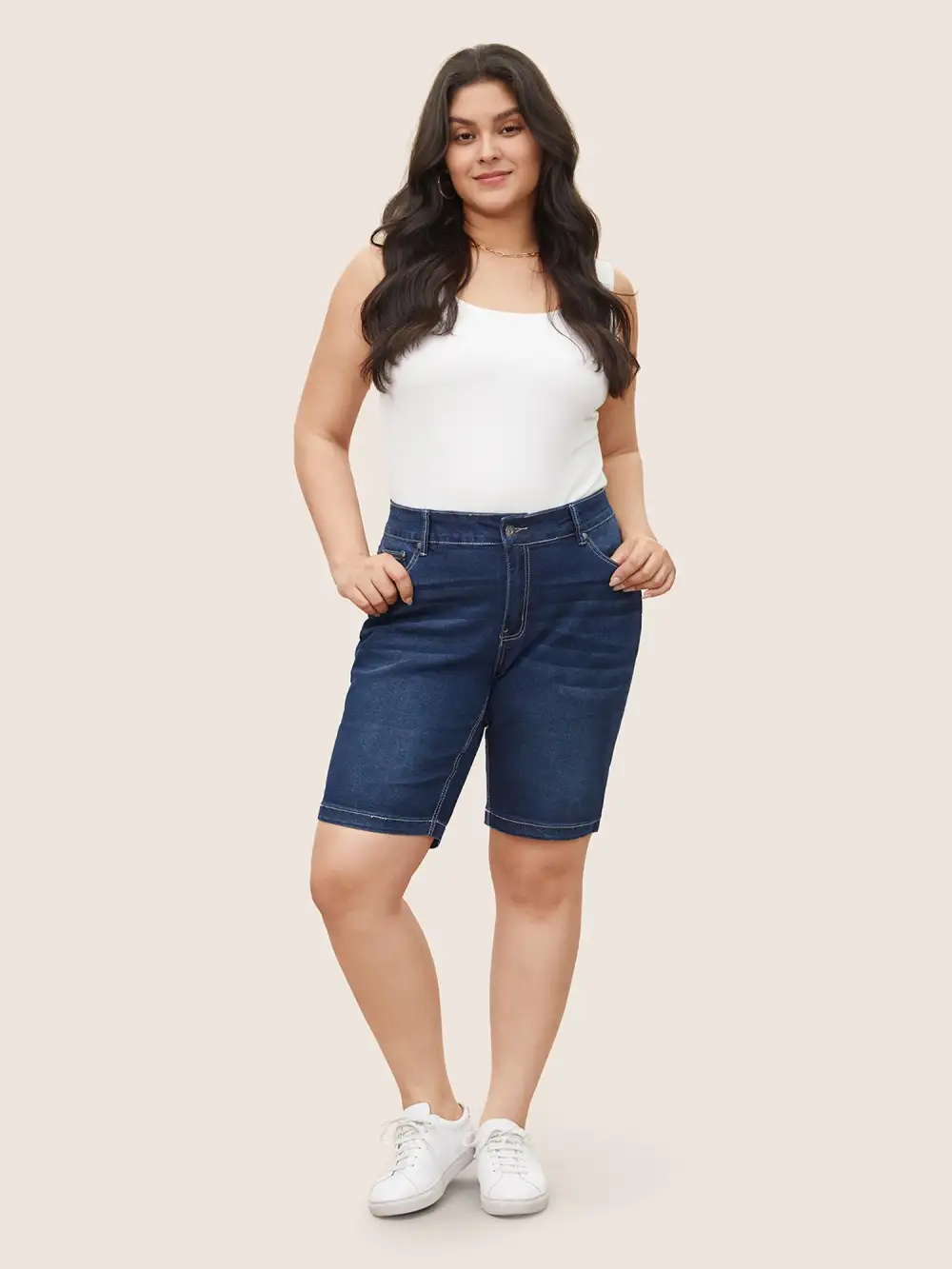 Very Stretchy High Rise Dark Wash Denim Shorts