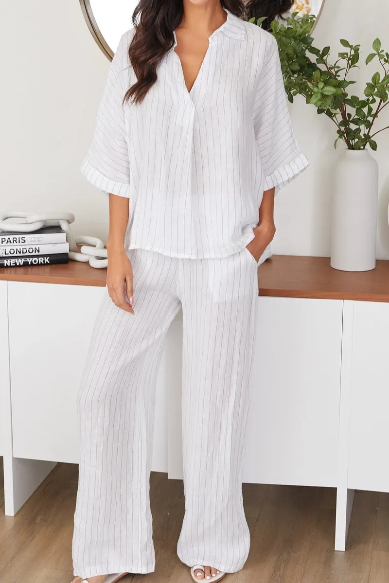 Collar Stripe Linen Shirt