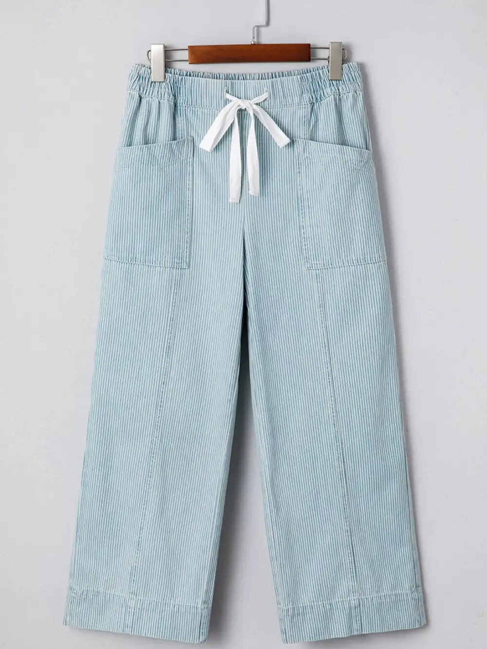 Stripe Mid Rise Drawstring Waist Jeans