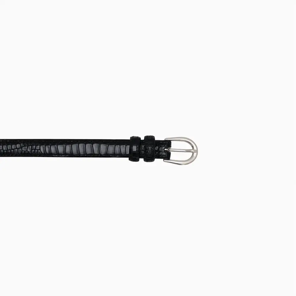 Hair On Leather Croco Print Croco Texture Narrow Waist Belt