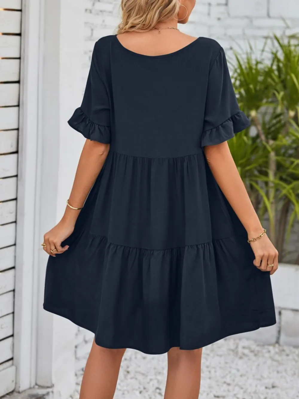 Relaxed Shape Ruffle Tiered Mini Dress