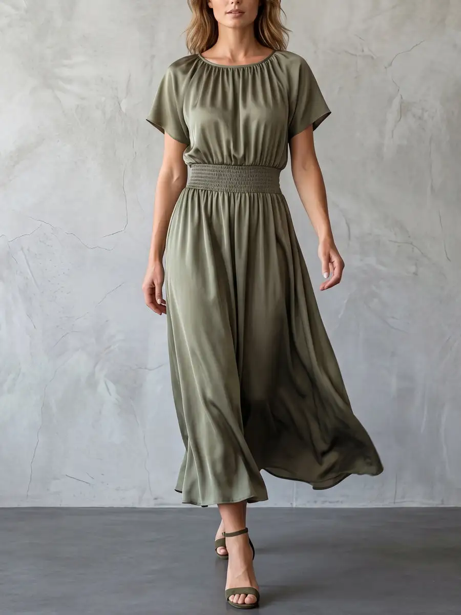 Batwing Sleeves Neck Maxi Dress
