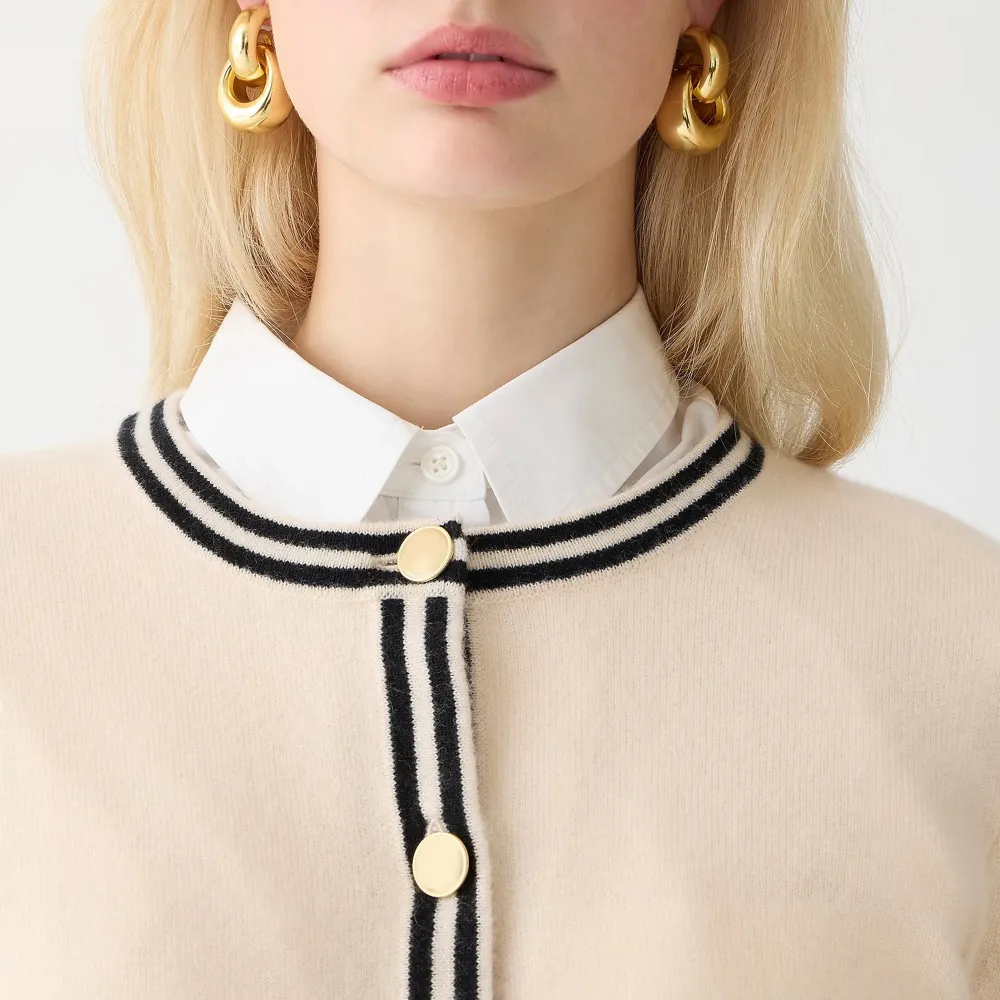 Cashmere Sweater Lady Jacket with Contrast Trim