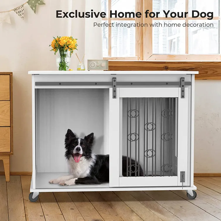 Dog Crate Furniture With Divider For 2 Small To Medium Pets, Wooden Cage End Table, Heavy Duty Indoor Puppy Kennel With Removable Divider And Sliding Door, 39.37'w*25.2'd*28.94'h