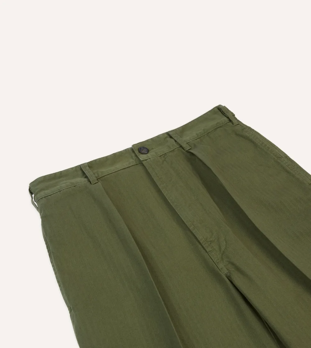 Olive Green Pleated Trousers