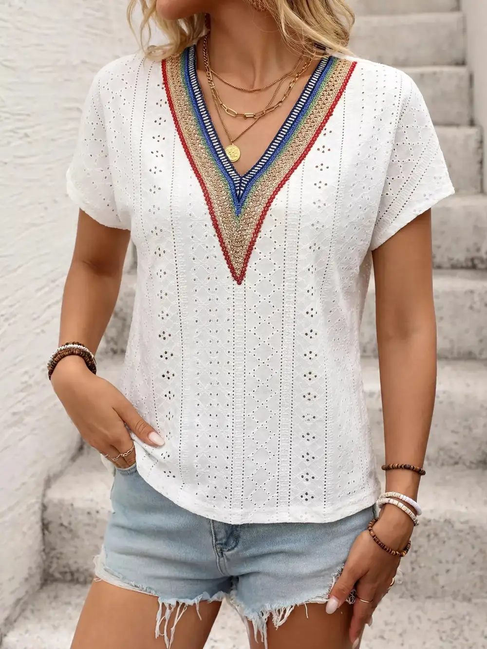 Elegant V Neck Short Sleeve Top