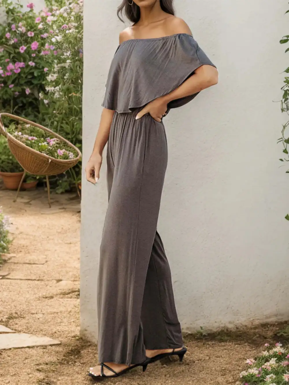 Off Shoulder Wide Leg Jumpsuit