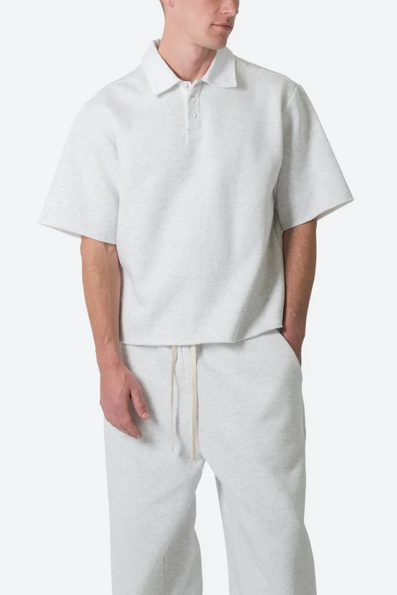 LIGHT GRAY FLEECE OVERSIZED POLO SHIRT
