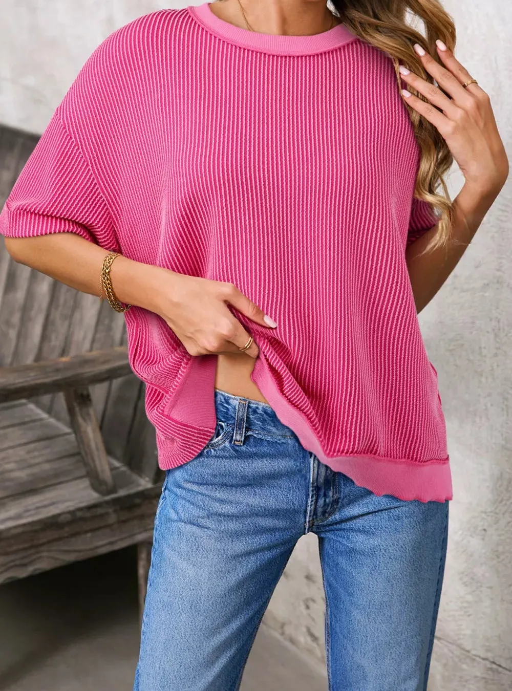 Spiral Ribbed Cutout Bow Knot Back Oversize